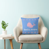 Roze CARTOON walvis / w/ blauw & wit, op maat gesn Kussen (Stoel)