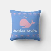 Roze CARTOON walvis / w/ blauw & wit, op maat gesn Kussen (Voorkant)