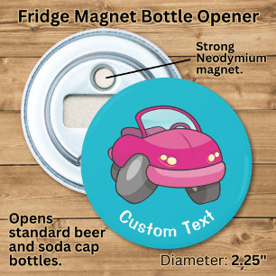 Roze Cartooneske Auto Flesopener Button Flesopener
