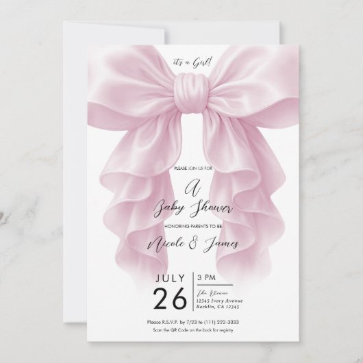 Roze Cascade Ruffle Bow Classy Baby shower Kaart (Voorkant)