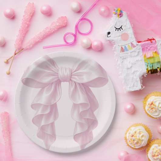 Roze Cascade Ruffle Bow Classy Posh Papieren Bordje (Feest)