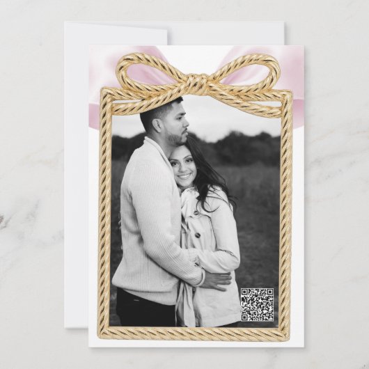 Roze Cascade Ruffle Bow Tying Knot Vrijgezellenfee Kaart (Achterkant)