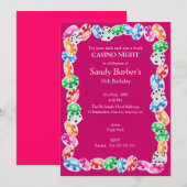 Roze Casino Night Birthday Party Invitation Kaart (Voorkant / Achterkant)