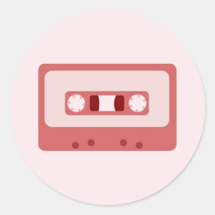 Roze cassette ronde sticker