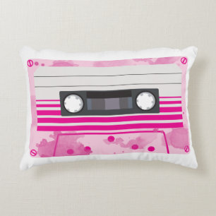 Roze Cassettebandje met Roze Waterverf Splashes Accent Kussen
