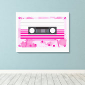 Roze Cassettebandje met Roze Waterverf Splashes Canvas Afdruk (Insitu (Houten vloer))