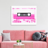 Roze Cassettebandje met Roze Waterverf Splashes Canvas Afdruk (Insitu (Woonkamer))