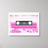 Roze Cassettebandje met Roze Waterverf Splashes Canvas Afdruk (Voorkant)