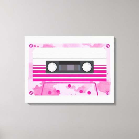 Roze Cassettebandje met Roze Waterverf Splashes Canvas Afdruk (Voorkant)