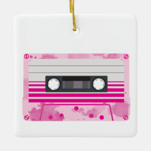 Roze Cassettebandje met Roze Waterverf Splashes Keramisch Ornament