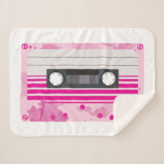 Roze Cassettebandje met Roze Waterverf Splashes Sherpa Deken (Voorkant (horizontaal))
