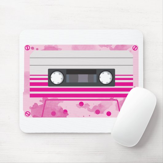 Roze cassettebandje met roze waterverfspetters muismat (Met muis)