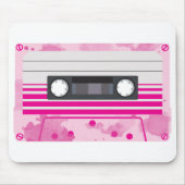 Roze cassettebandje met roze waterverfspetters muismat (Voorkant)