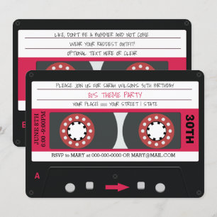 Roze Cassettebandje retro 80s Birthday Party Invit Kaart