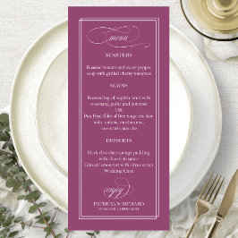 Roze Cassis Eenvoudig Elegant 4x9 Trouwmenu Menu