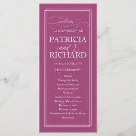 Roze Cassis Elegant Huwelijksceremonie Programma Programmakaart