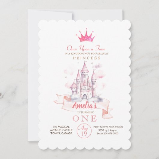 Roze Castel Eerste Prinses Verjaardagsfeest Kaart (Voorkant)