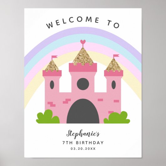 Roze Castle Princess Birthday Party Welcome Sign. Poster (Voorkant)