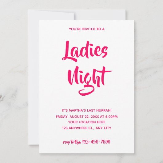 Roze Casual script | Ladies Night Vrijgezellenfees Kaart (Voorkant)