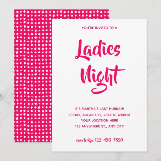 Roze Casual script | Ladies Night Vrijgezellenfees Kaart (Voorkant / Achterkant)