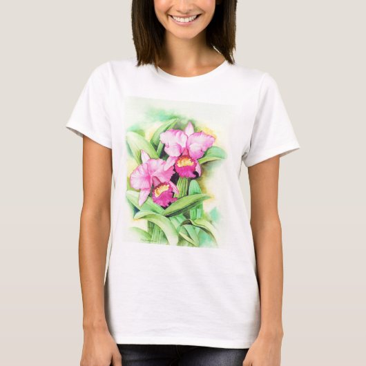 Roze Catleya Orchid Flower Art - Multi T-shirt (Voorkant)