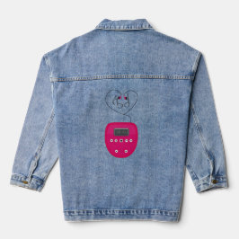 Roze cd-speler met oordopjes die kussen denim jacket
