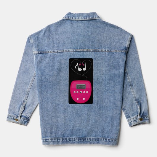 Roze cd-speler met oordopjes die kussen denim jacket (Achterkant)