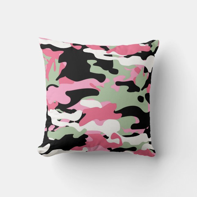 Roze & Celadon Groen Camo Kussen (Voorkant)