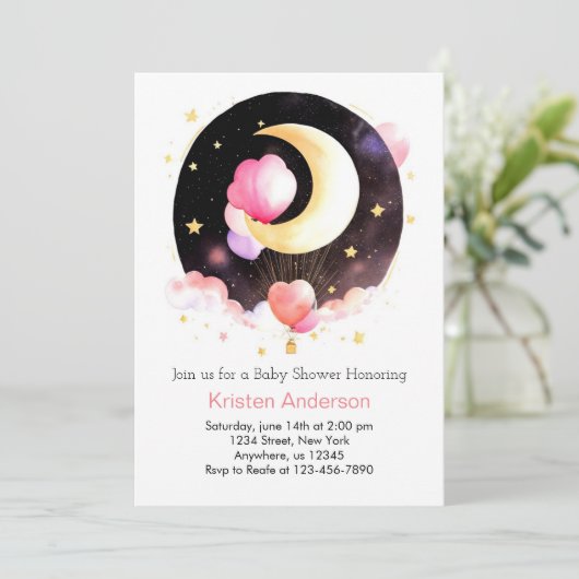 Roze Celestial Night Sky Meisje Baby shower Kaart (Staand voorkant)