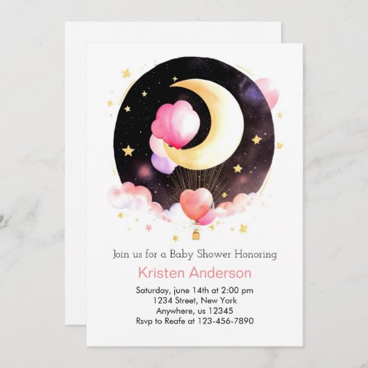 Roze Celestial Night Sky Meisje Baby shower Kaart (Voorkant / Achterkant)