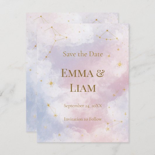 Roze Celestial Save the Date | Constellaties (Voorkant / Achterkant)