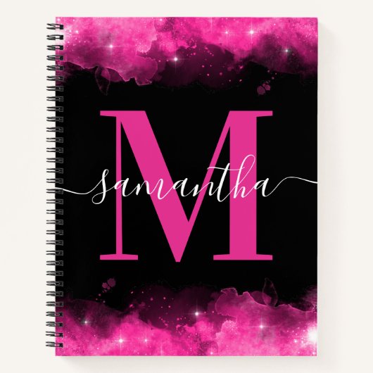Roze Celestiale Handtekening Monogram Notitieboek (Voorkant)