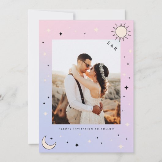 Roze Celestiale Maan Zon Tarot Mystieke Foto Bruil Save The Date (Achterkant)