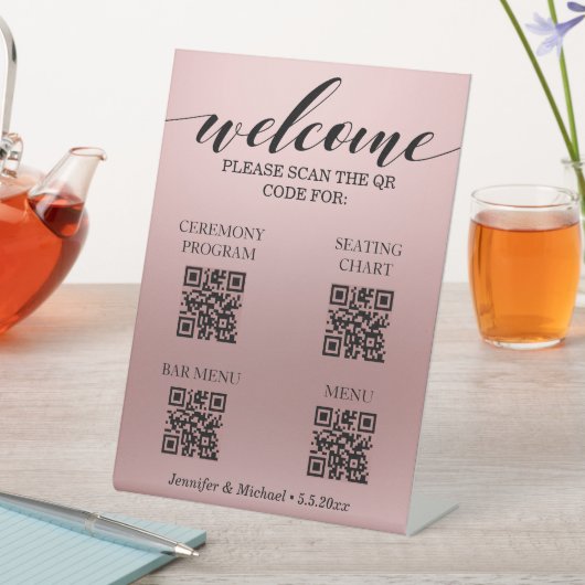 Roze ceremonie|Zittingsdiagram|Bar Menu|QR-code Reclamebord Met Voetstuk (Insitu)