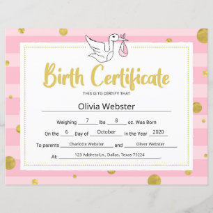 Roze certificaat van Baby