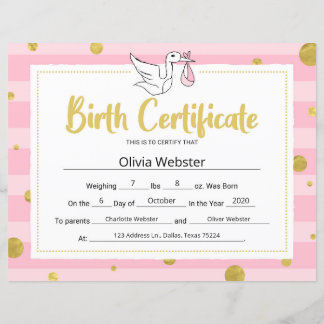 Roze certificaat van Baby
