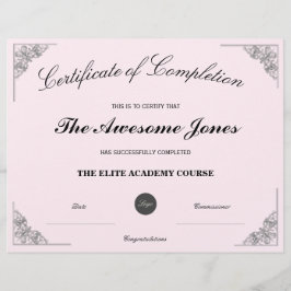 Roze certificaat van voltooiing met Aangepaste Log
