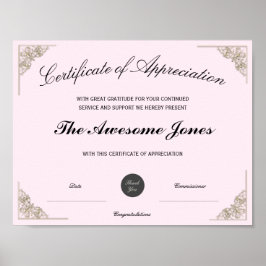 Roze Certificaat van Waardering Aangepast Logo Poster