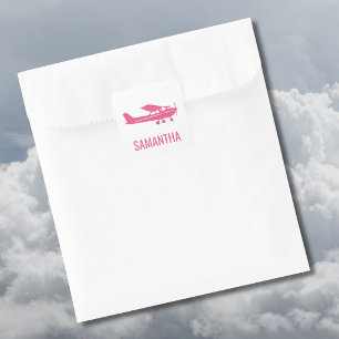 Roze Cessna Vliegtuig Meisjesachtig Chic Leuk Op M Vierkante Sticker