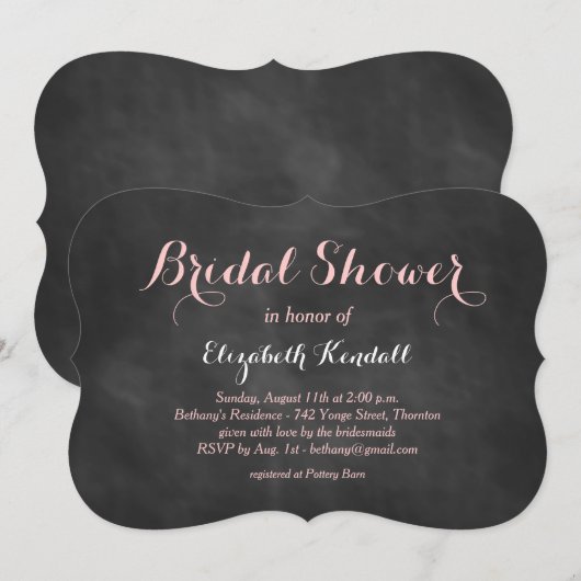 Roze Chalk Bridal Shower Uitnodiging (Voorkant / Achterkant)