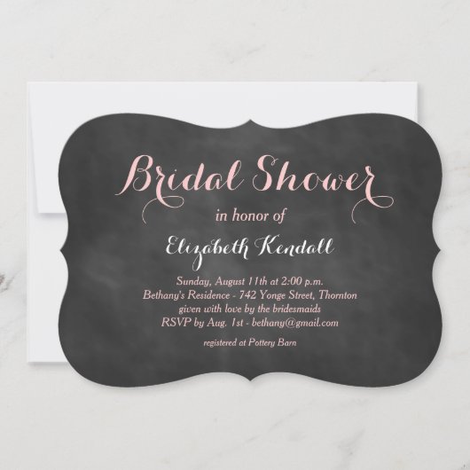 Roze Chalk Bridal Shower Uitnodiging (Voorkant)