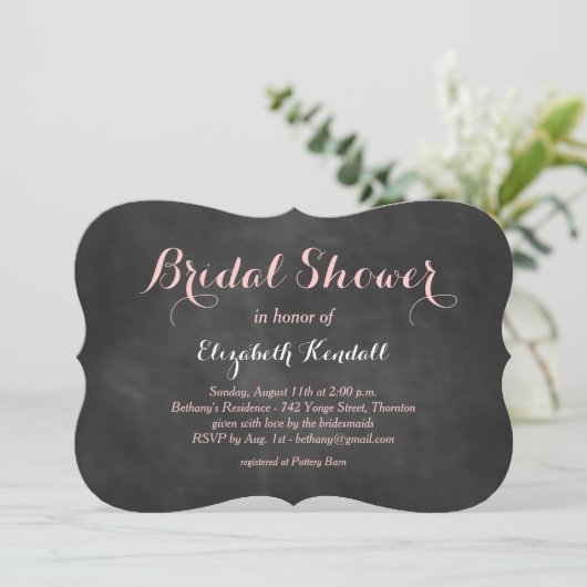 Roze Chalk Bridal Shower Uitnodiging (Staand voorkant)