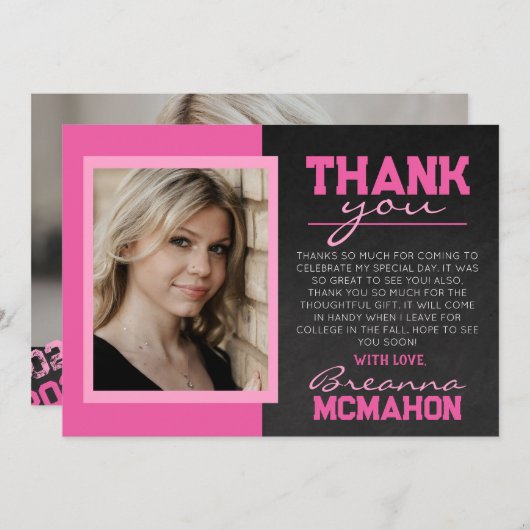 Roze Chalkboard Afstuderen foto dank u kaart (Voorkant / Achterkant)