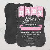 Roze Chalkboard Flag Baby shower Invite Kaart (Voorkant / Achterkant)