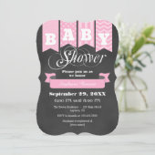 Roze Chalkboard Flag Baby shower Invite Kaart (Staand voorkant)