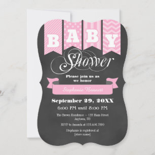 Roze Chalkboard Flag Baby shower Invite Kaart