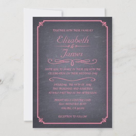 Roze Chalkboard Wedding Invitations Kaart (Voorkant)