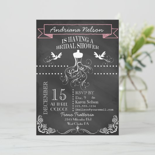 Roze Chalkboard Wedding Shower Uitnodiging (Staand voorkant)