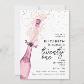 Roze Champagne 21ste verjaardag Uitnodiging (Voorkant)
