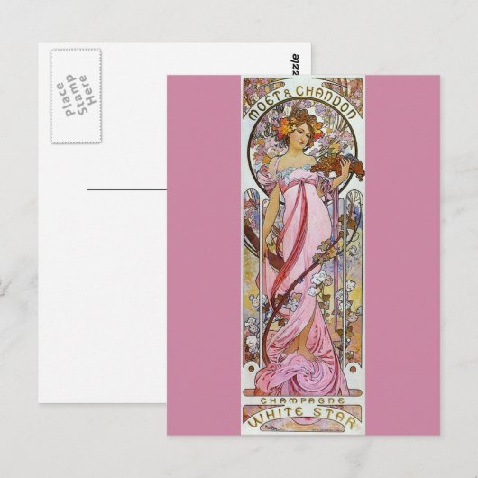 Roze champagne - Art Nouveau Briefkaart (Voorkant / Achterkant)